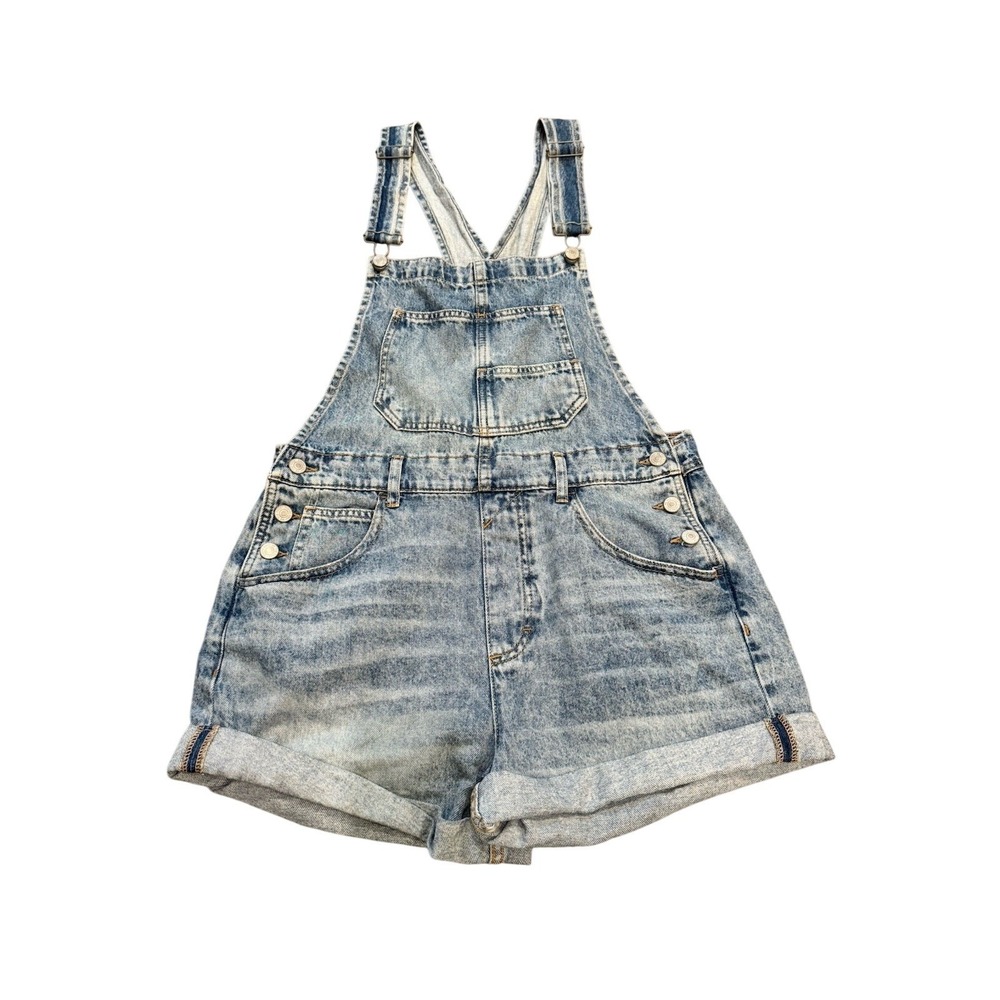 Free People Small We The Free Ziggy Denim Shortalls Light Wash Blue